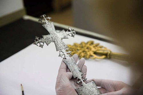 One of several processional crosses that were among the items looted during the British campaign in Ethiopia in 1868.